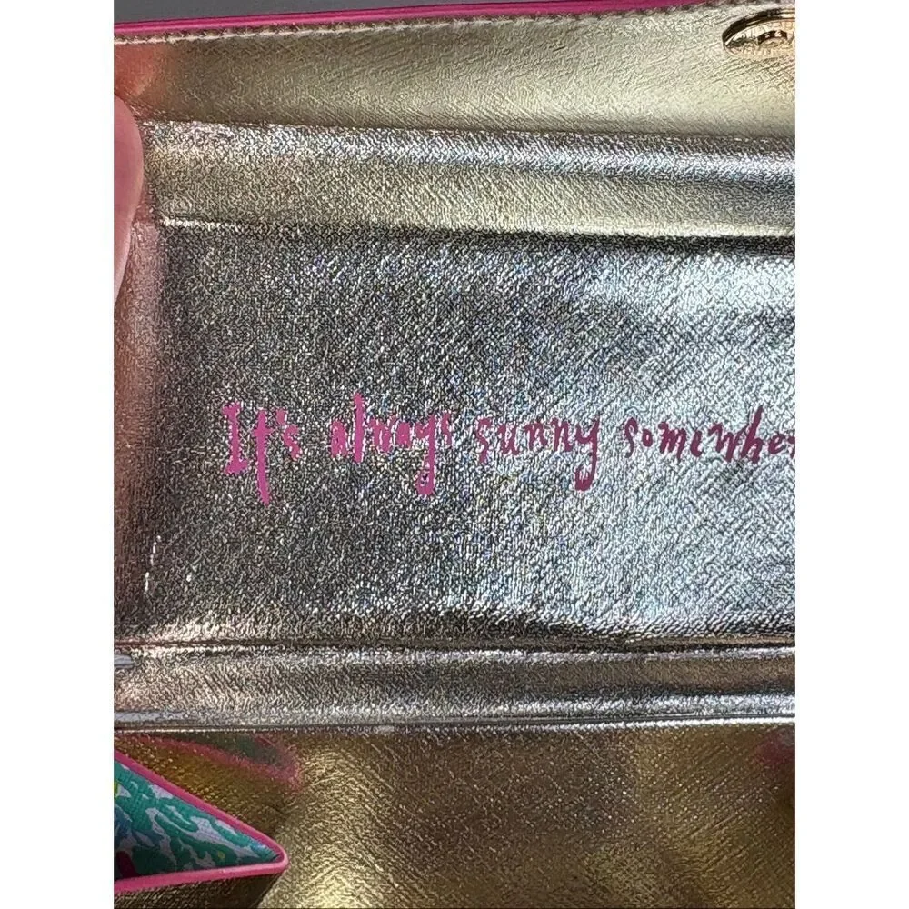 Lilly Pulitzer Envelope Wallet Clutch Tropical Print Pink Blue Green Gold
